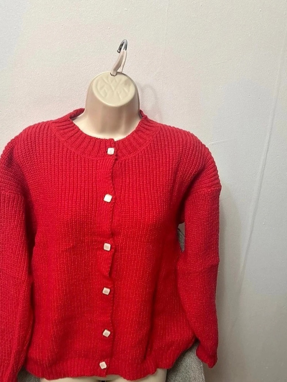 Red Crew Neck Cardigan Like New